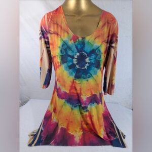 Fantazia Bohemian Multicolored Tie Dye Twist Tunic Medium